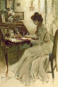 Skrive et brev, 1900 (wc på illustrasjonstavle)